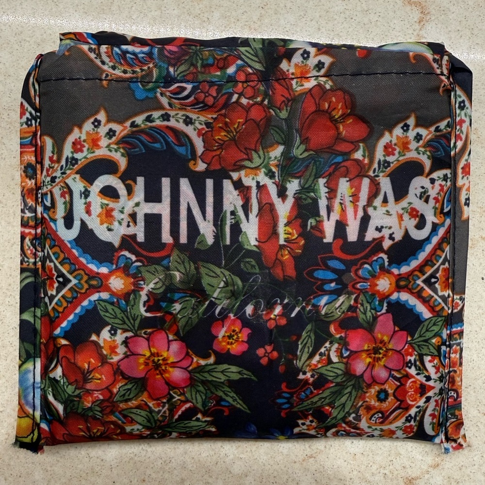 Johnny Was California Nylon Reusable Foldable Floral Tote Bag Shopping Bag.